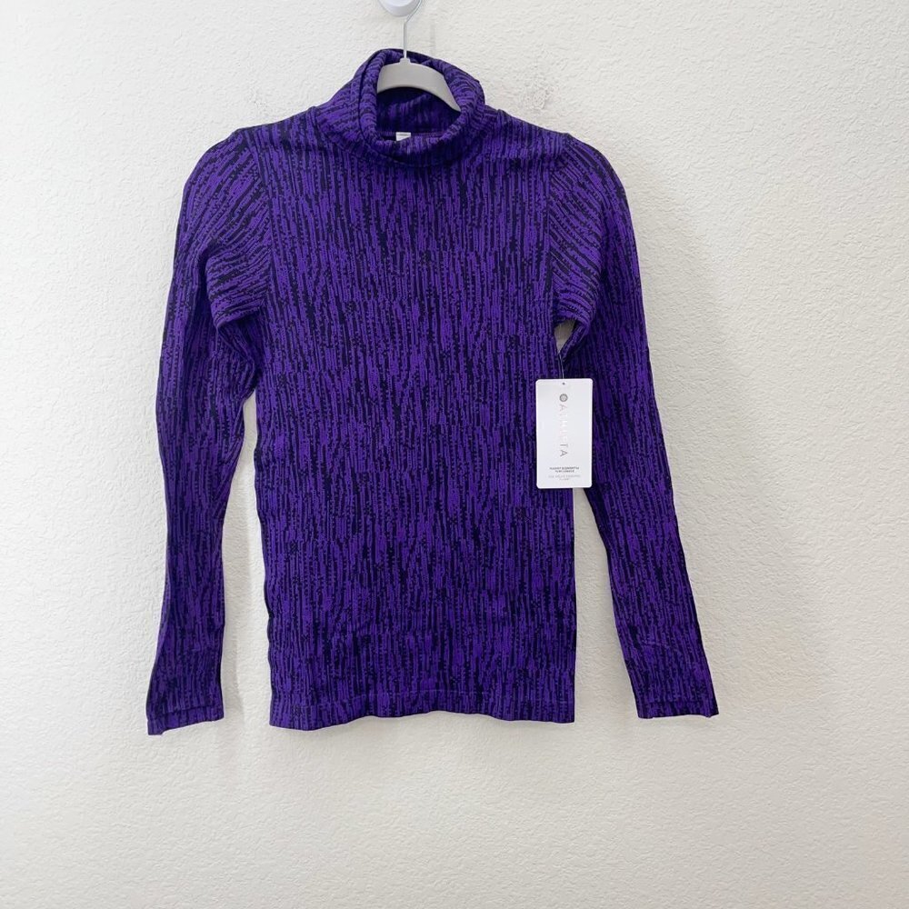 Athleta Flurry Elemental Purrple Black Turtleneck Long Sleeve Shirt Women XS NEW